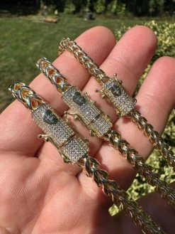 Iced MOISSANITE Clasp 14k Gold Stainless Steel Franco Chain Necklace Bracelet -Harlem Bling Shop harlembling iced moissanite clasp 14k gold stainless steel franco chain necklace bracelet 58527.1690849087