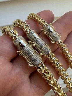 Iced MOISSANITE Clasp 14k Gold Stainless Steel Franco Chain Necklace Bracelet -Harlem Bling Shop harlembling iced moissanite clasp 14k gold stainless steel franco chain necklace bracelet 92574.1690849100