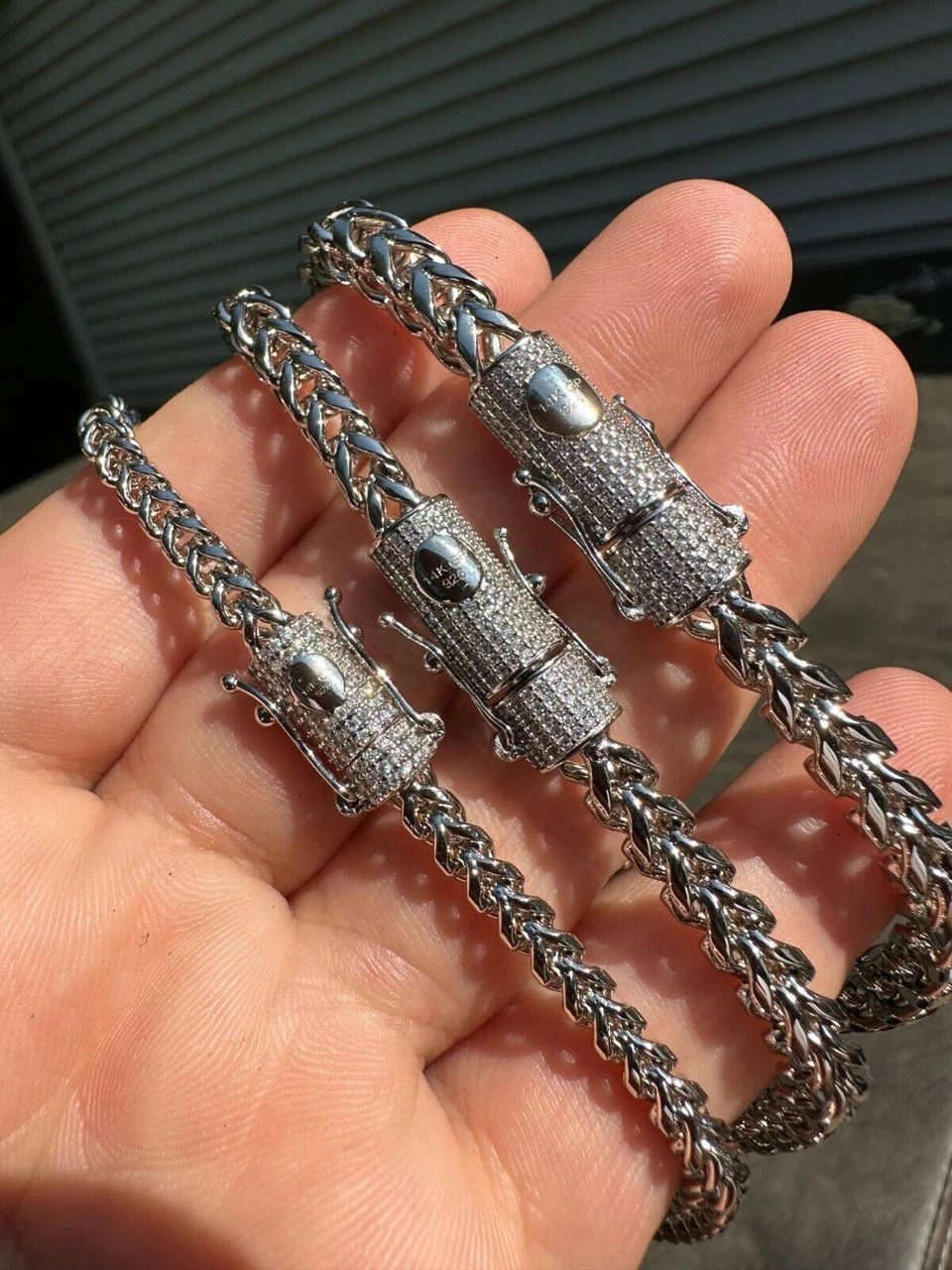 Iced MOISSANITE Clasp 925 Silver & Stainless Franco Bracelet 4-6mm Pass Tester ✅ 12 Iced MOISSANITE Clasp 925 Silver & Stainless Franco Bracelet 4-6mm Pass Tester ✅ - Image 10