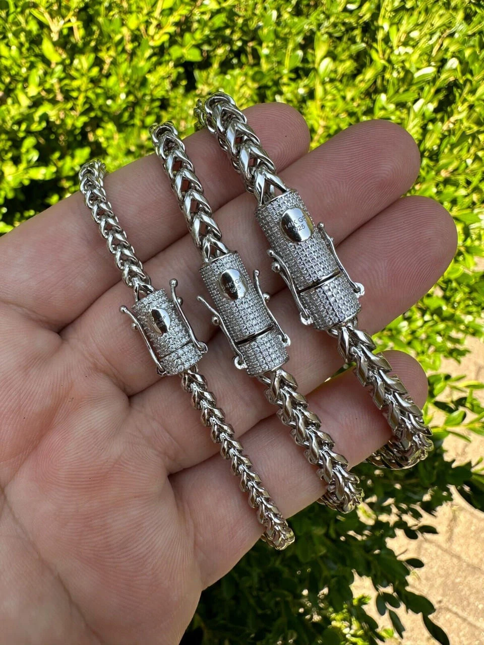 Iced MOISSANITE Clasp 925 Silver & Stainless Franco Bracelet 4-6mm Pass Tester ✅ 11 Iced MOISSANITE Clasp 925 Silver & Stainless Franco Bracelet 4-6mm Pass Tester ✅ - Image 9