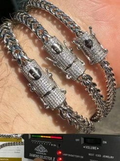 Iced MOISSANITE Clasp 925 Silver & Stainless Franco Bracelet 4-6mm Pass Tester ✅