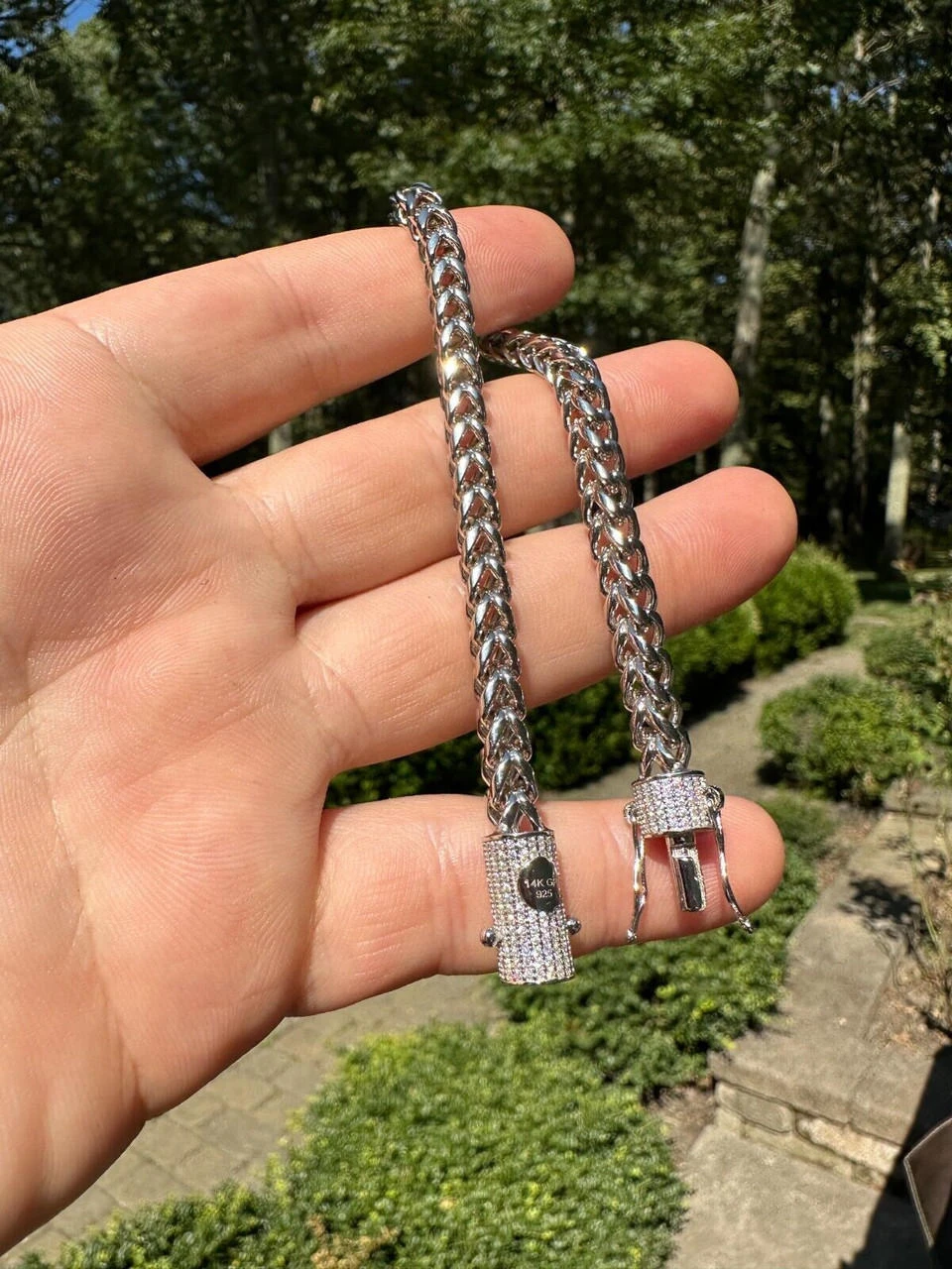 Iced MOISSANITE Clasp 925 Silver & Stainless Franco Bracelet 4-6mm Pass Tester ✅ 14 Iced MOISSANITE Clasp 925 Silver & Stainless Franco Bracelet 4-6mm Pass Tester ✅ - Image 12