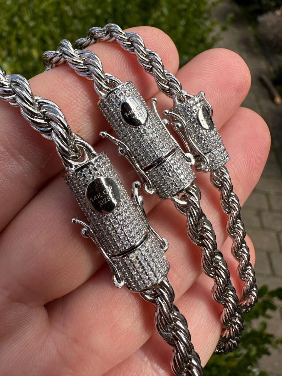 Iced MOISSANITE Clasp 925 Silver & Stainless Rope Bracelet 4-6mm Pass Tester ✅ 17 Iced MOISSANITE Clasp 925 Silver & Stainless Rope Bracelet 4-6mm Pass Tester ✅ - Image 15