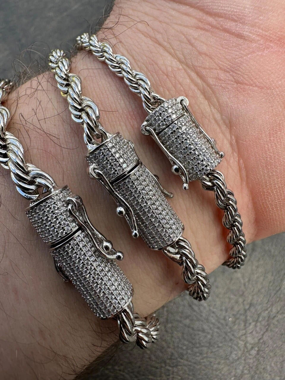 Iced MOISSANITE Clasp 925 Silver & Stainless Rope Bracelet 4-6mm Pass Tester ✅ 5 Iced MOISSANITE Clasp 925 Silver & Stainless Rope Bracelet 4-6mm Pass Tester ✅ - Image 3