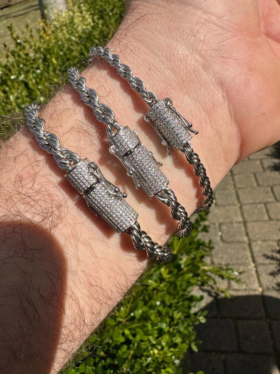 Iced MOISSANITE Clasp 925 Silver & Stainless Rope Bracelet 4-6mm Pass Tester ✅ 11 Iced MOISSANITE Clasp 925 Silver & Stainless Rope Bracelet 4-6mm Pass Tester ✅ - Image 9