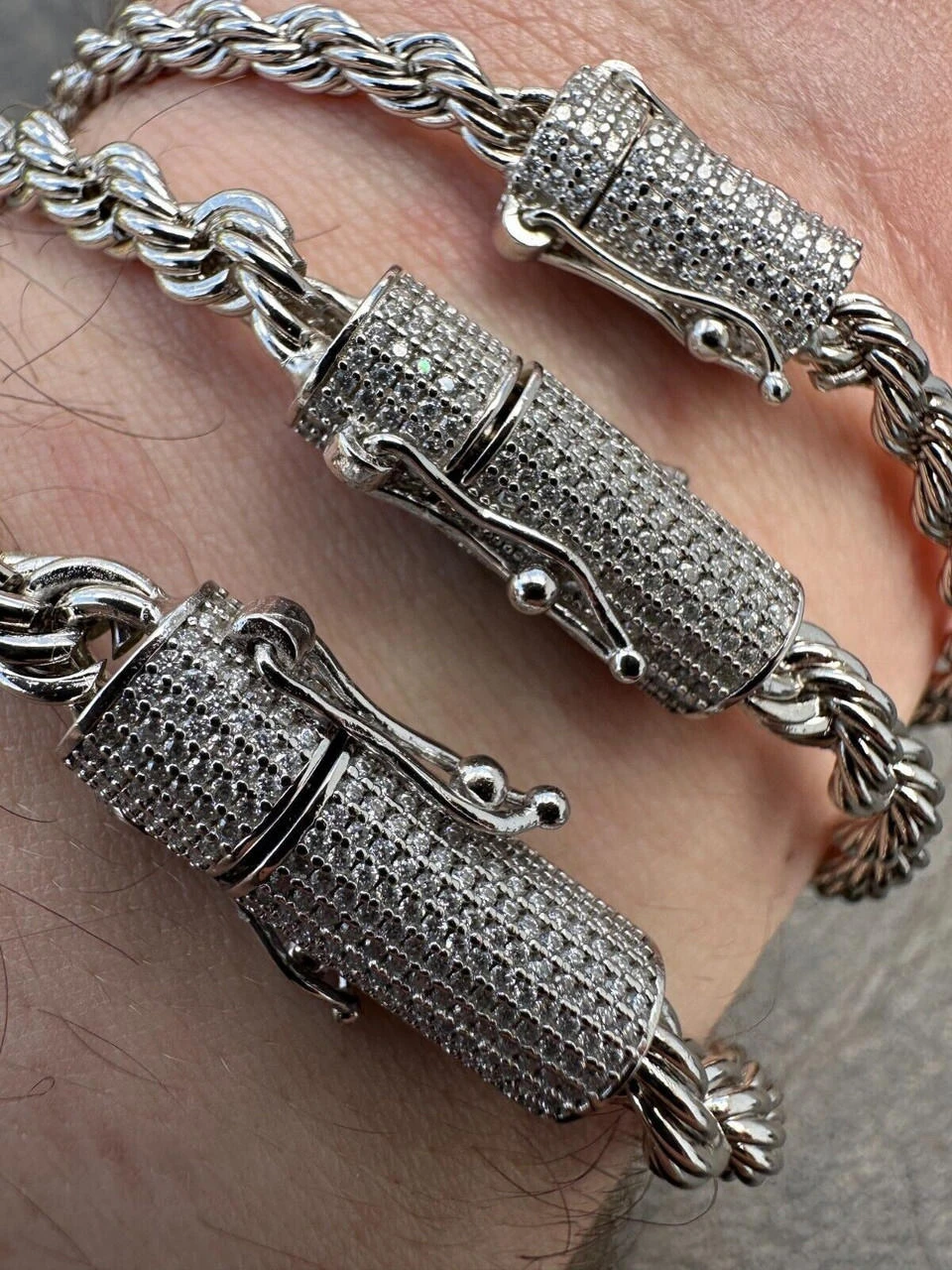 Iced MOISSANITE Clasp 925 Silver & Stainless Rope Bracelet 4-6mm Pass Tester ✅ 9 Iced MOISSANITE Clasp 925 Silver & Stainless Rope Bracelet 4-6mm Pass Tester ✅ - Image 7