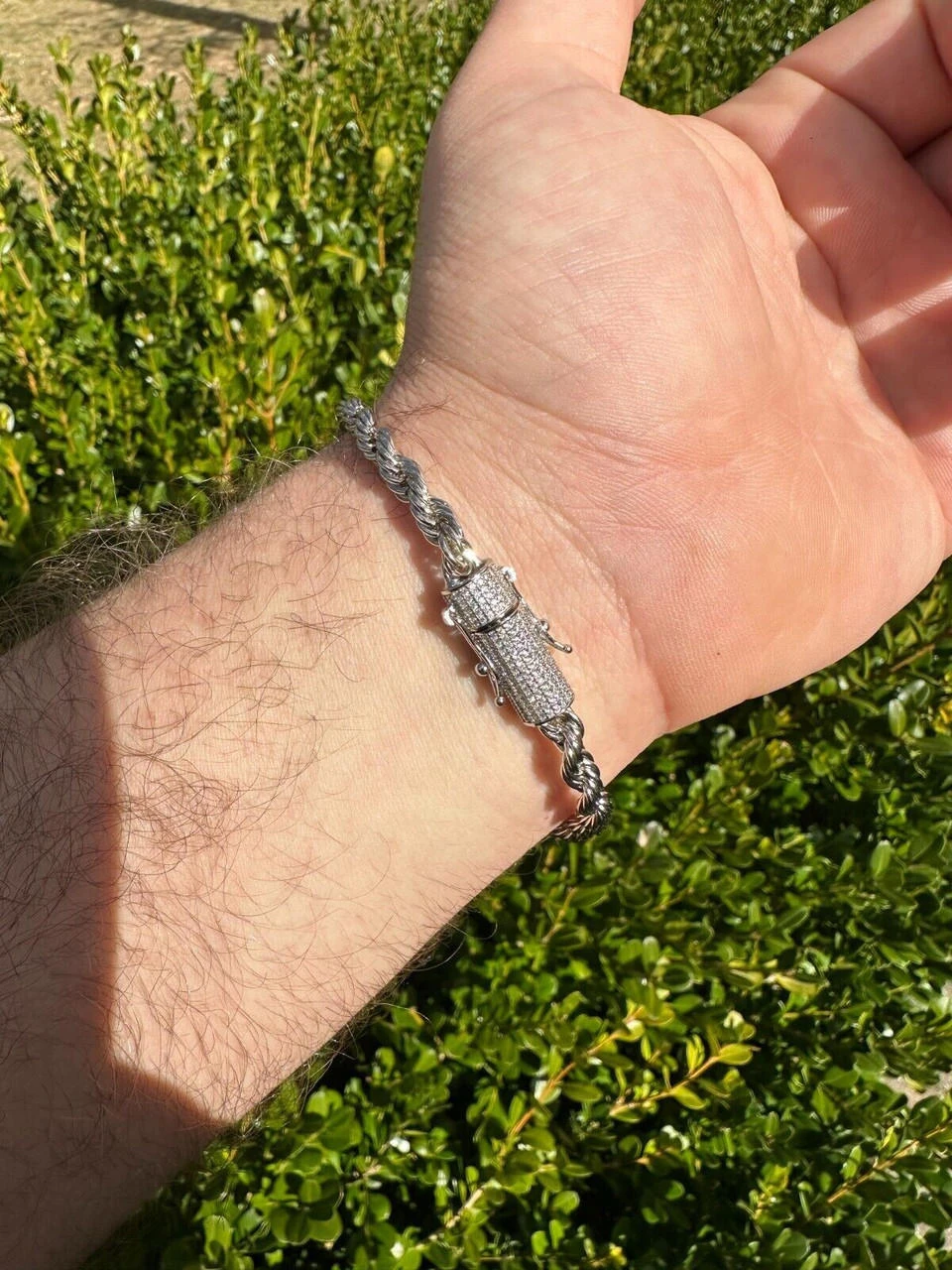 Iced MOISSANITE Clasp 925 Silver & Stainless Rope Bracelet 4-6mm Pass Tester ✅ 14 Iced MOISSANITE Clasp 925 Silver & Stainless Rope Bracelet 4-6mm Pass Tester ✅ - Image 12