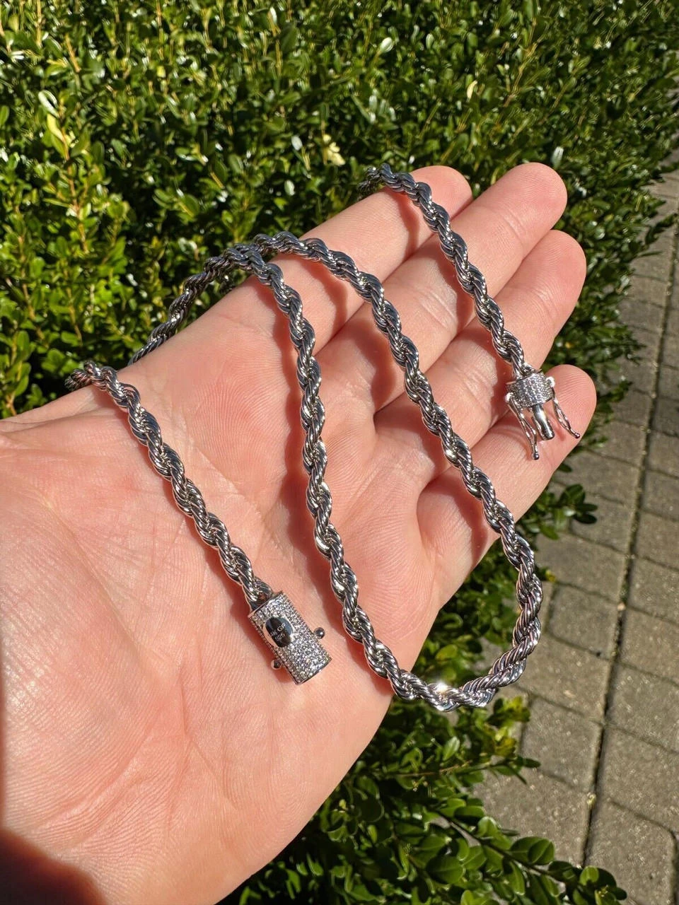 Iced MOISSANITE Clasp 925 Silver & Stainless Steel Rope Chain Necklace Bracelet 5 Iced MOISSANITE Clasp 925 Silver & Stainless Steel Rope Chain Necklace Bracelet - Image 3