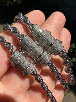 Iced MOISSANITE Clasp 925 Silver & Stainless Steel Rope Chain Necklace Bracelet 32 Iced MOISSANITE Clasp 925 Silver & Stainless Steel Rope Chain Necklace Bracelet -Harlem Bling Shop harlembling iced moissanite clasp 925 silver and stainless steel rope chain necklace bracelet 06477.1678388747