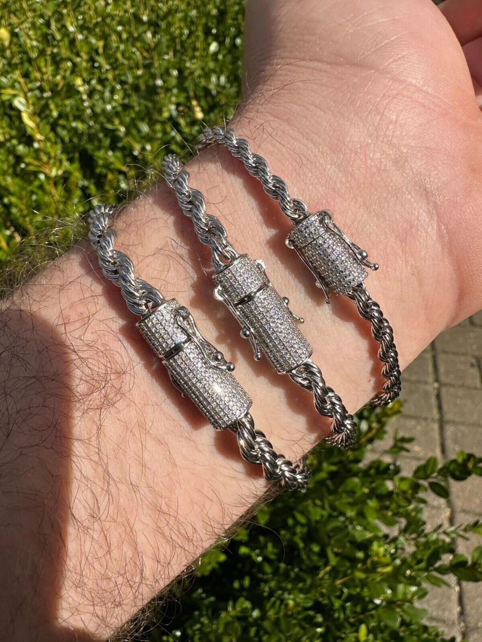 Iced MOISSANITE Clasp 925 Silver & Stainless Steel Rope Chain Necklace Bracelet 19 Iced MOISSANITE Clasp 925 Silver & Stainless Steel Rope Chain Necklace Bracelet - Image 17