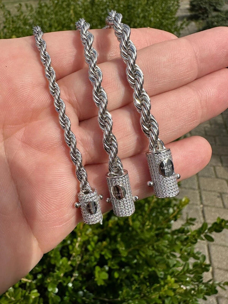 Iced MOISSANITE Clasp 925 Silver & Stainless Steel Rope Chain Necklace Bracelet 20 Iced MOISSANITE Clasp 925 Silver & Stainless Steel Rope Chain Necklace Bracelet - Image 18