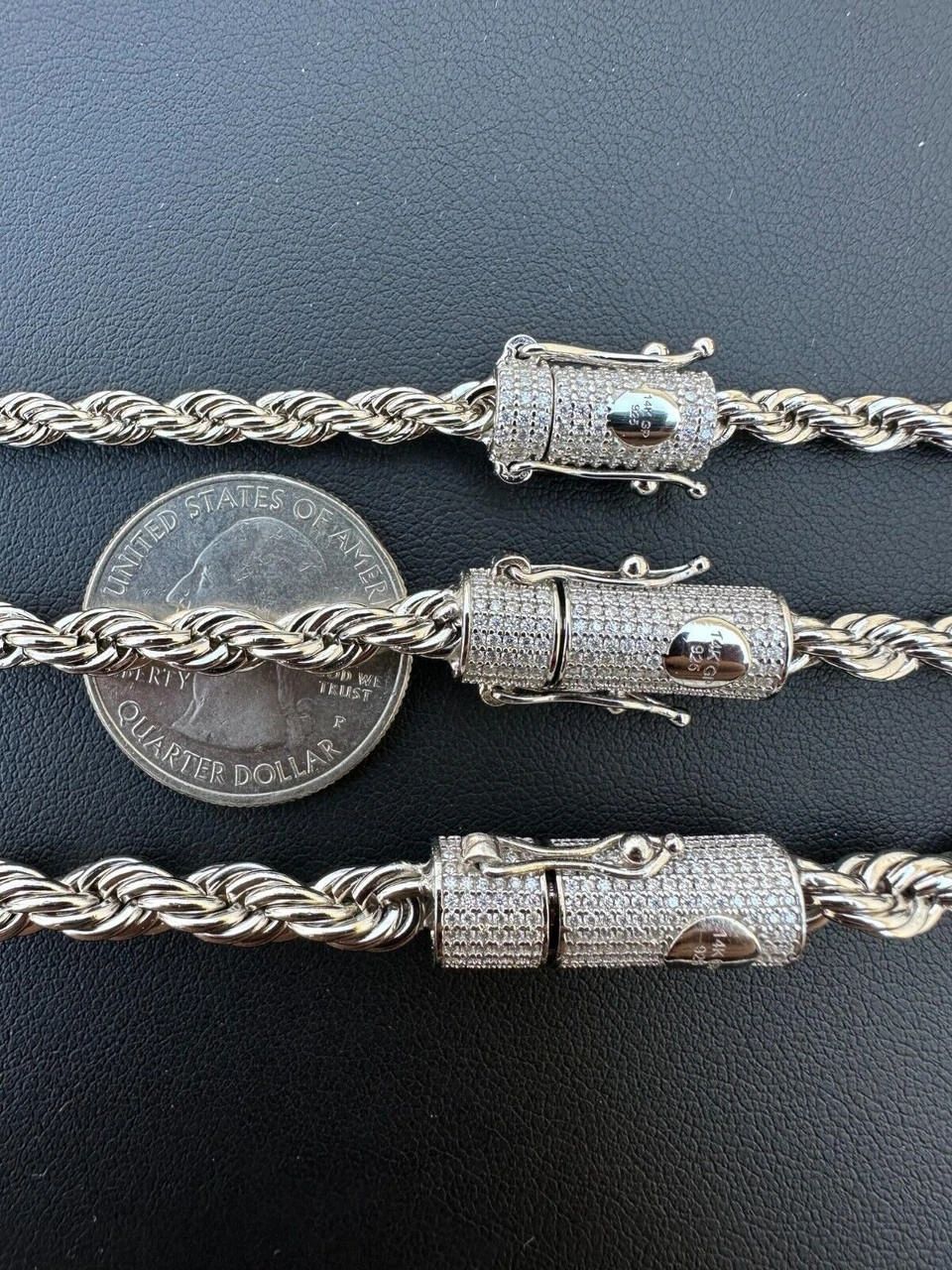 Iced MOISSANITE Clasp 925 Silver & Stainless Steel Rope Chain Necklace Bracelet 10 Iced MOISSANITE Clasp 925 Silver & Stainless Steel Rope Chain Necklace Bracelet - Image 8