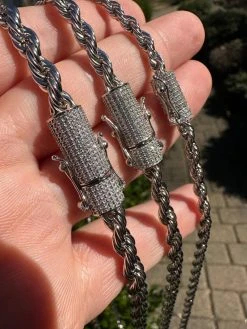 Iced MOISSANITE Clasp Real 925 Silver & Stainless Steel Rope Chain Necklace -Harlem Bling Shop harlembling iced moissanite clasp real 925 silver and stainless steel rope chain necklace 23392.1678388442