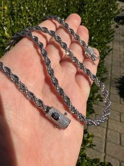 Iced MOISSANITE Clasp Real 925 Silver & Stainless Steel Rope Chain Necklace -Harlem Bling Shop harlembling iced moissanite clasp real 925 silver and stainless steel rope chain necklace 28828.1678388658