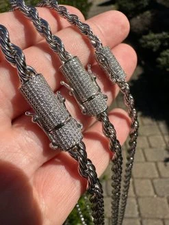 Iced MOISSANITE Clasp Real 925 Silver & Stainless Steel Rope Chain Necklace -Harlem Bling Shop harlembling iced moissanite clasp real 925 silver and stainless steel rope chain necklace 45929.1678388162