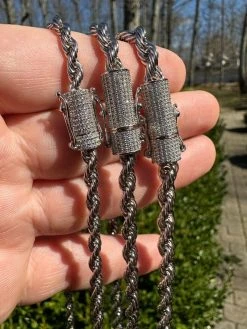 Iced MOISSANITE Clasp Real 925 Silver & Stainless Steel Rope Chain Necklace -Harlem Bling Shop harlembling iced moissanite clasp real 925 silver and stainless steel rope chain necklace 51332.1678388389