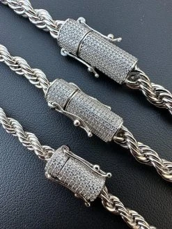 Iced MOISSANITE Clasp Real 925 Silver & Stainless Steel Rope Chain Necklace -Harlem Bling Shop harlembling iced moissanite clasp real 925 silver and stainless steel rope chain necklace 52570.1678388644
