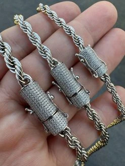 Iced MOISSANITE Clasp Real 925 Silver & Stainless Steel Rope Chain Necklace -Harlem Bling Shop harlembling iced moissanite clasp real 925 silver and stainless steel rope chain necklace 78016.1678388134