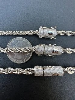 Iced MOISSANITE Clasp Real 925 Silver & Stainless Steel Rope Chain Necklace -Harlem Bling Shop harlembling iced moissanite clasp real 925 silver and stainless steel rope chain necklace 99937.1678388795
