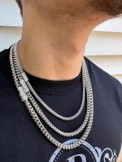 Iced MOISSANITE Clasp Stainless Steel & 925 Silver Franco Chain Necklace 4-6mm -Harlem Bling Shop harlembling iced moissanite clasp stainless steel and 925 silver franco chain necklace 4 6mm 01074.1690849037