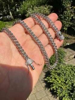 Iced MOISSANITE Clasp Stainless Steel & 925 Silver Franco Chain Necklace 4-6mm -Harlem Bling Shop harlembling iced moissanite clasp stainless steel and 925 silver franco chain necklace 4 6mm 23896.1690849047