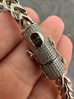 Iced MOISSANITE Clasp Stainless Steel & 925 Silver Franco Chain Necklace 4-6mm -Harlem Bling Shop harlembling iced moissanite clasp stainless steel and 925 silver franco chain necklace 4 6mm 33527.1690849091