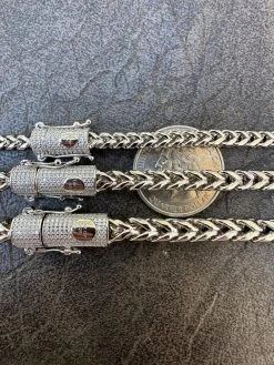 Iced MOISSANITE Clasp Stainless Steel & 925 Silver Franco Chain Necklace 4-6mm -Harlem Bling Shop harlembling iced moissanite clasp stainless steel and 925 silver franco chain necklace 4 6mm 38315.1690848960