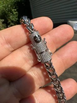 Iced MOISSANITE Clasp Stainless Steel & 925 Silver Franco Chain Necklace 4-6mm -Harlem Bling Shop harlembling iced moissanite clasp stainless steel and 925 silver franco chain necklace 4 6mm 41696.1690848956