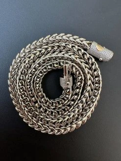Iced MOISSANITE Clasp Stainless Steel & 925 Silver Franco Chain Necklace 4-6mm -Harlem Bling Shop harlembling iced moissanite clasp stainless steel and 925 silver franco chain necklace 4 6mm 44585.1690848973