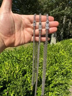 Iced MOISSANITE Clasp Stainless Steel & 925 Silver Franco Chain Necklace 4-6mm -Harlem Bling Shop harlembling iced moissanite clasp stainless steel and 925 silver franco chain necklace 4 6mm 65424.1690848950