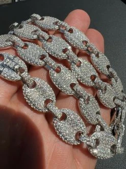 ICED Moissanite Puff Gucci Link Chain 12mm Hip Hop 925 Silver Pass Diamond Test -Harlem Bling Shop harlembling iced moissanite puff gucci link chain 12mm hip hop 925 silver pass diamond test 66324.1664356044