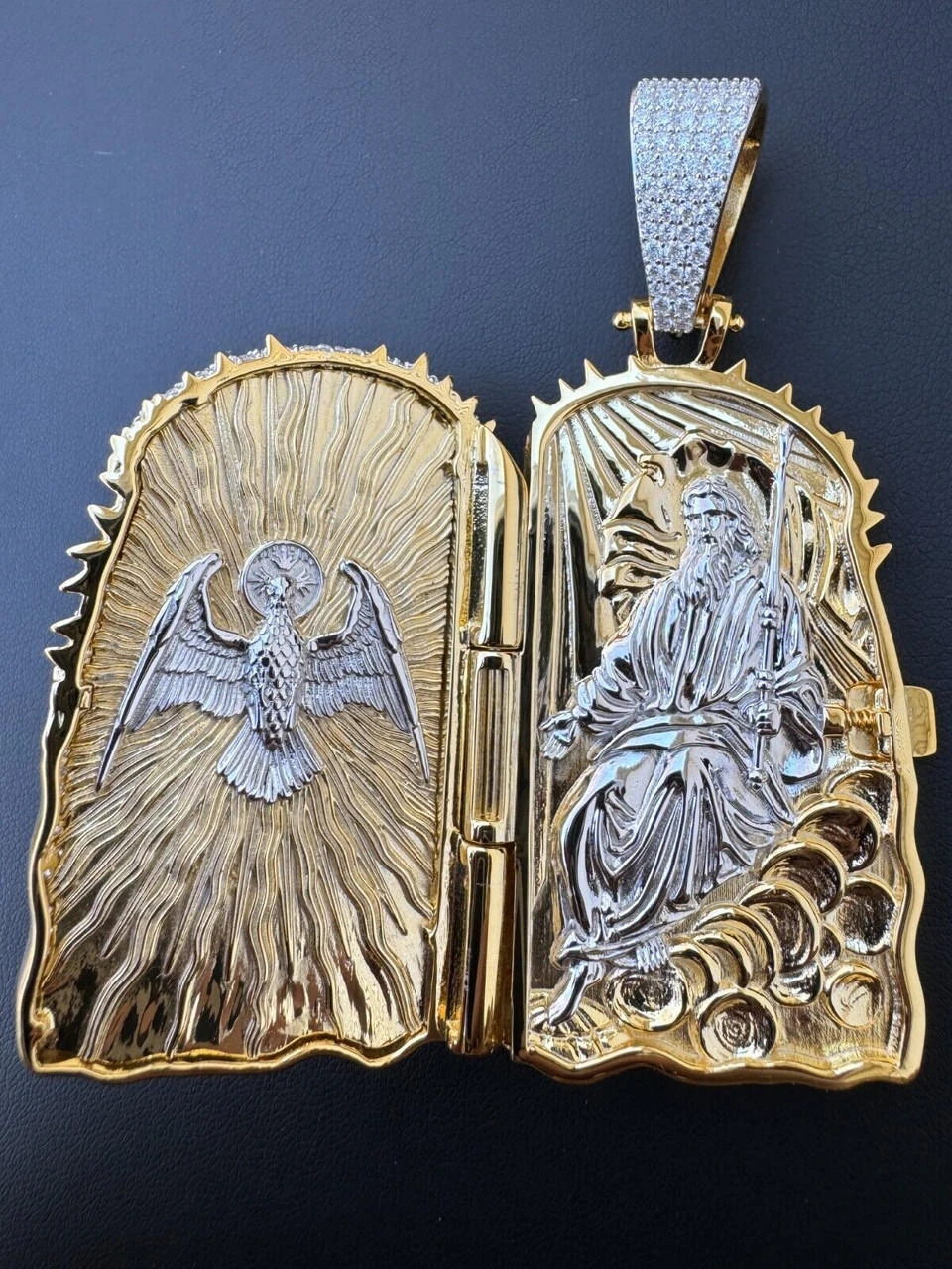 Iced Out Moissanite Jesus Piece Opens Up As Locket - Father Son & Holy Spirit Solid 925 Silver - 131 Grams! 6 Iced Out Moissanite Jesus Piece Opens Up As Locket - Father Son & Holy Spirit Solid 925 Silver - 131 Grams! - Image 4
