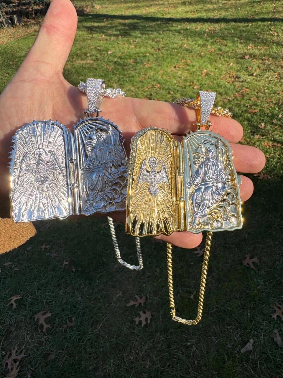 Iced Out Moissanite Jesus Piece Opens Up As Locket - Father Son & Holy Spirit Solid 925 Silver - 131 Grams! 5 Iced Out Moissanite Jesus Piece Opens Up As Locket - Father Son & Holy Spirit Solid 925 Silver - 131 Grams! - Image 3