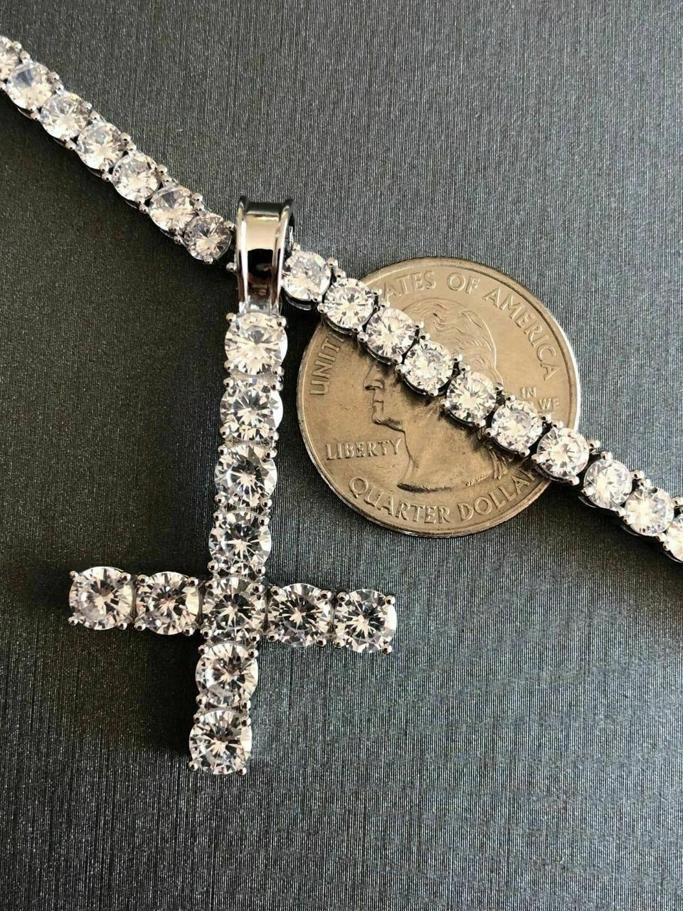 Inverted Cross Upside Down Real Solid 925 Sterling Silver Tennis Chain Diamond 7 Inverted Cross Upside Down Real Solid 925 Sterling Silver Tennis Chain Diamond - Image 5