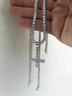 Inverted Cross Upside Down Real Solid 925 Sterling Silver Tennis Chain Diamond 18 Inverted Cross Upside Down Real Solid 925 Sterling Silver Tennis Chain Diamond -Harlem Bling Shop harlembling inverted cross upside down real solid 925 sterling silver tennis chain diamond 37198.1664381741