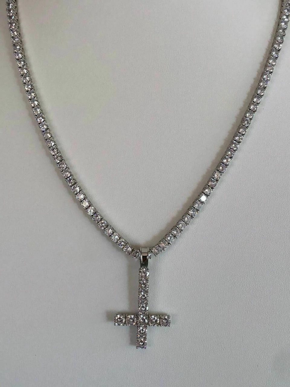Inverted Cross Upside Down Real Solid 925 Sterling Silver Tennis Chain Diamond 9 Inverted Cross Upside Down Real Solid 925 Sterling Silver Tennis Chain Diamond - Image 7