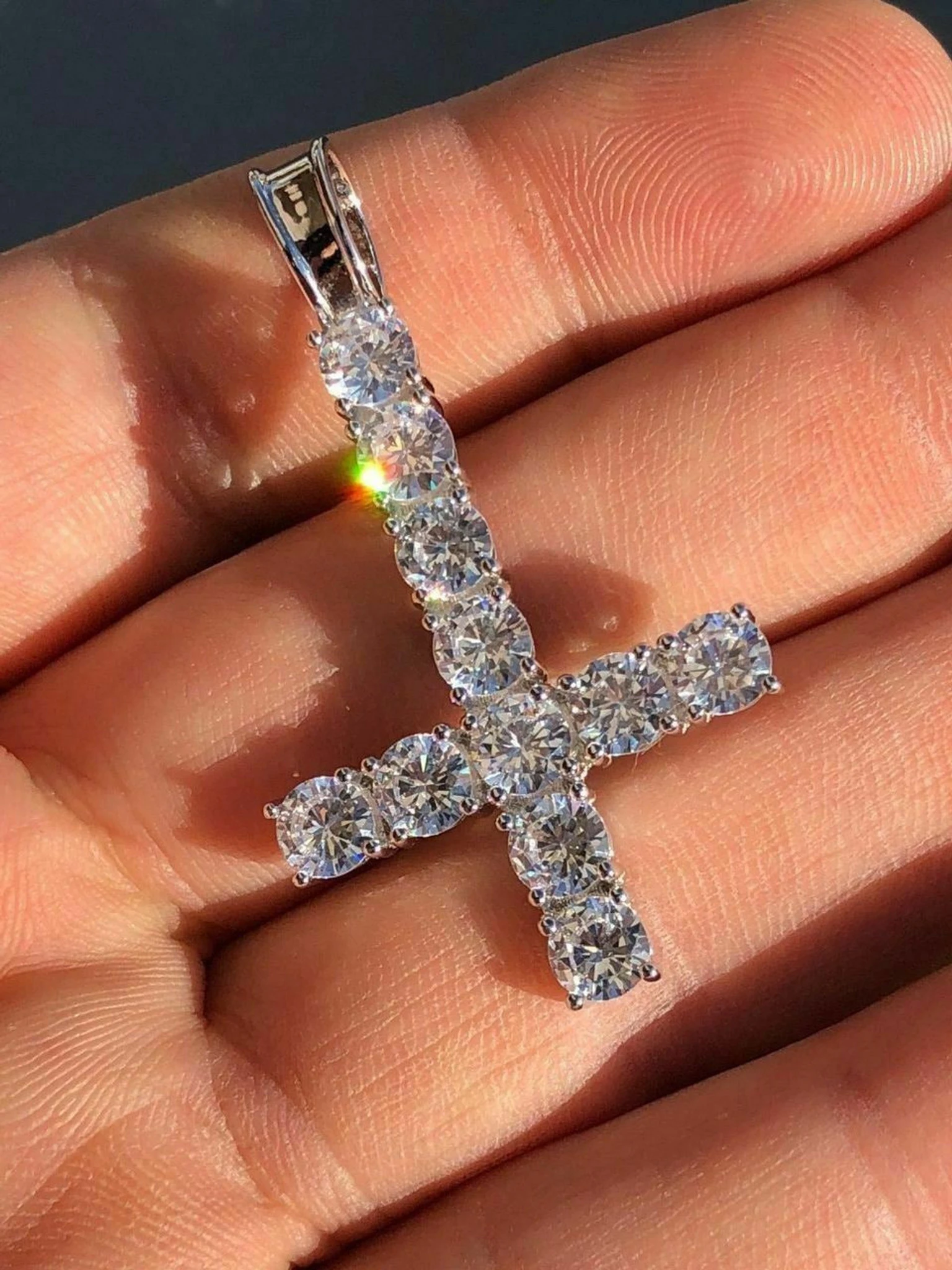 Inverted Cross Upside Down Real Solid 925 Sterling Silver Tennis Chain Diamond 3 Inverted Cross Upside Down Real Solid 925 Sterling Silver Tennis Chain Diamond