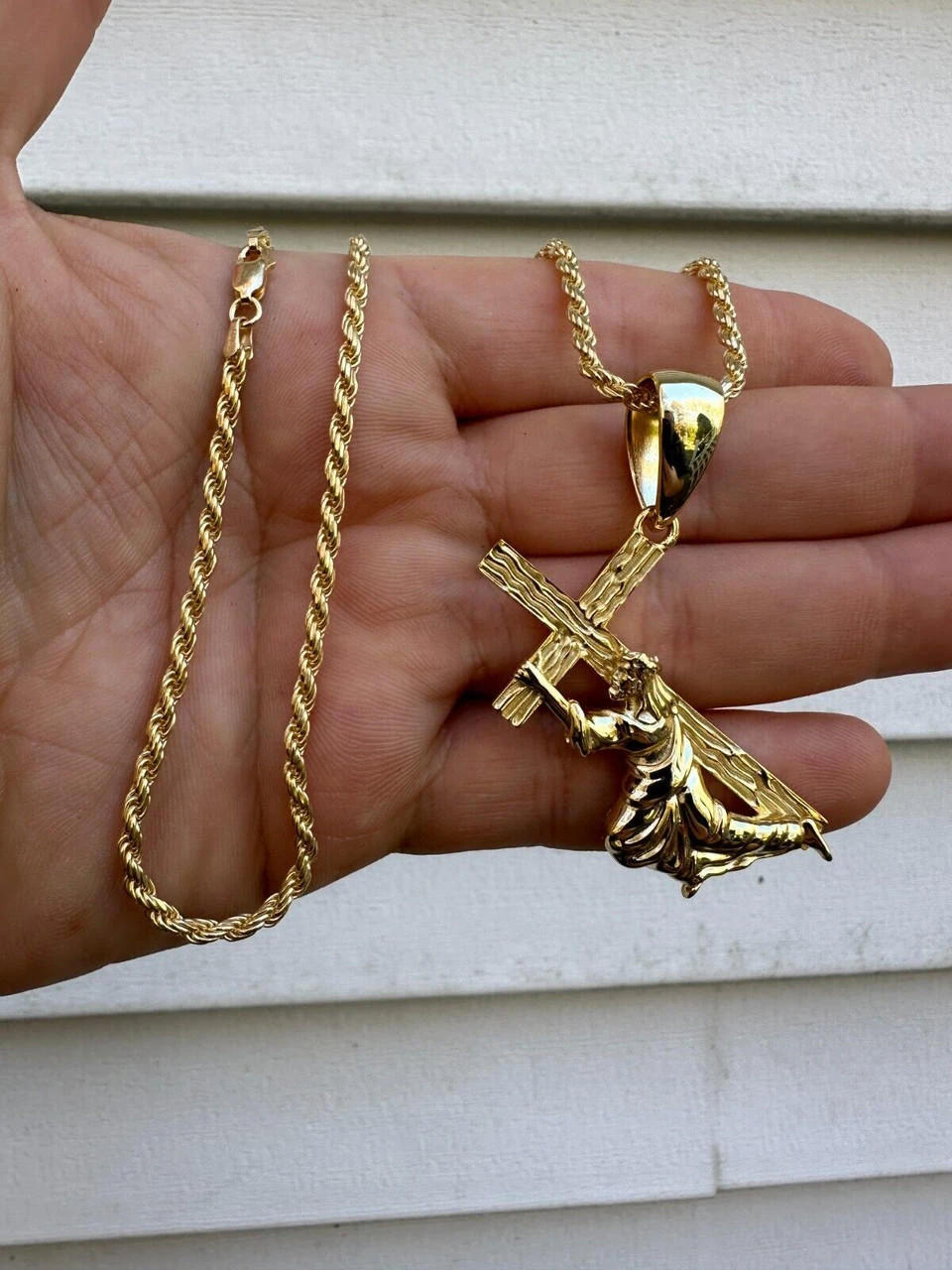 Jesus Carrying Cross Pendant Plain Necklace 14k Gold Vermeil 925 Silver - 3 Size 22 Jesus Carrying Cross Pendant Plain Necklace 14k Gold Vermeil 925 Silver - 3 Size - Image 20