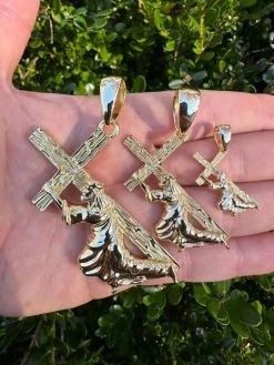 Jesus Carrying Cross Pendant Plain Necklace 14k Gold Vermeil 925 Silver - 3 Size 40 Jesus Carrying Cross Pendant Plain Necklace 14k Gold Vermeil 925 Silver - 3 Size -Harlem Bling Shop harlembling jesus carrying cross pendant plain necklace 14k gold vermeil 925 silver 3 size 91729.1699328804