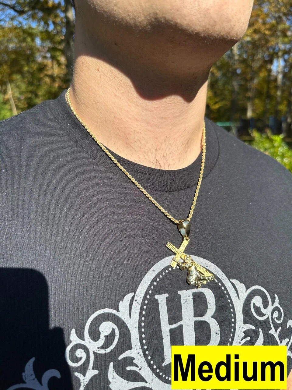 Jesus Carrying Cross Pendant Plain Necklace 14k Gold Vermeil 925 Silver - 3 Size 4 Jesus Carrying Cross Pendant Plain Necklace 14k Gold Vermeil 925 Silver - 3 Size - Image 2