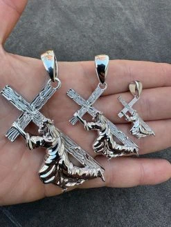 Jesus Carrying Cross Plain Crucifix Pendant Necklace 925 Sterling Silver 3 Sizes 36 Jesus Carrying Cross Plain Crucifix Pendant Necklace 925 Sterling Silver 3 Sizes -Harlem Bling Shop harlembling jesus carrying cross plain crucifix pendant necklace 925 sterling silver 3 sizes 03791.1699328867
