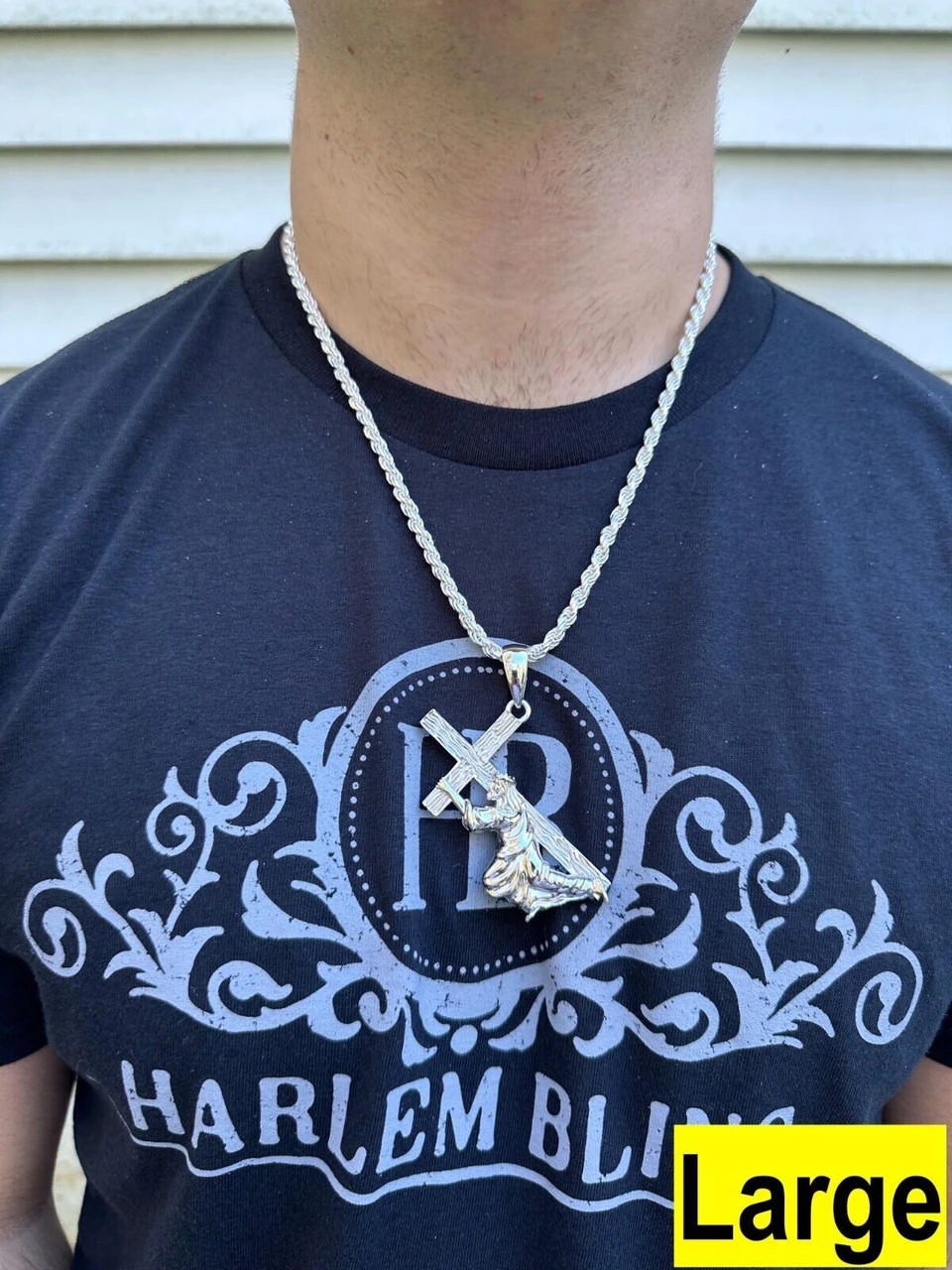 Jesus Carrying Cross Plain Crucifix Pendant Necklace 925 Sterling Silver 3 Sizes 4 Jesus Carrying Cross Plain Crucifix Pendant Necklace 925 Sterling Silver 3 Sizes - Image 2