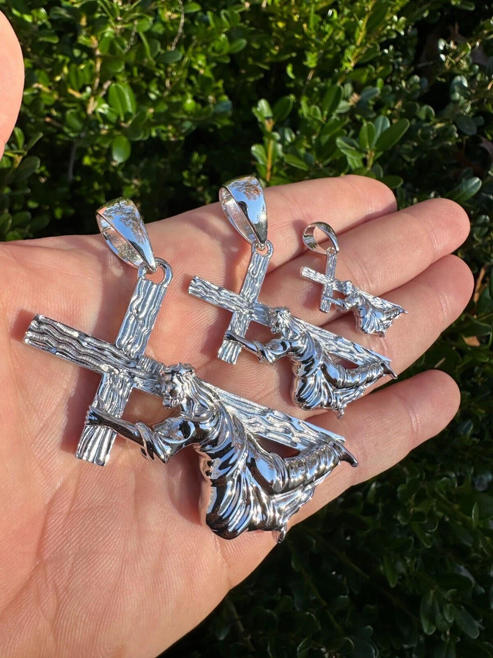 Jesus Carrying Cross Plain Crucifix Pendant Necklace 925 Sterling Silver 3 Sizes 19 Jesus Carrying Cross Plain Crucifix Pendant Necklace 925 Sterling Silver 3 Sizes - Image 17