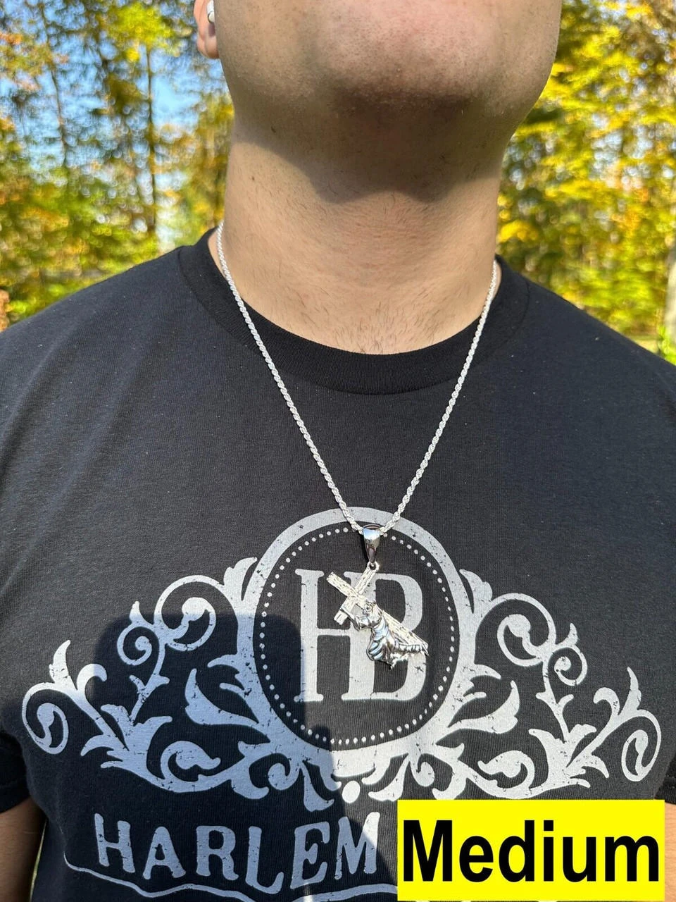 Jesus Carrying Cross Plain Crucifix Pendant Necklace 925 Sterling Silver 3 Sizes 6 Jesus Carrying Cross Plain Crucifix Pendant Necklace 925 Sterling Silver 3 Sizes - Image 4