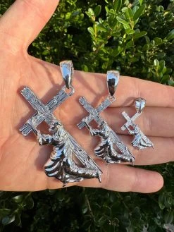 Jesus Carrying Cross Plain Crucifix Pendant Necklace 925 Sterling Silver 3 Sizes 37 Jesus Carrying Cross Plain Crucifix Pendant Necklace 925 Sterling Silver 3 Sizes -Harlem Bling Shop harlembling jesus carrying cross plain crucifix pendant necklace 925 sterling silver 3 sizes 45508.1699328753