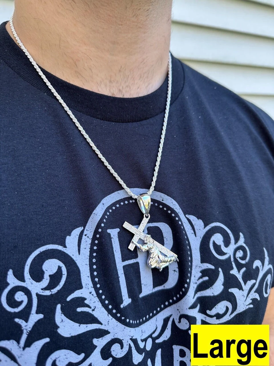 Jesus Carrying Cross Plain Crucifix Pendant Necklace 925 Sterling Silver 3 Sizes 11 Jesus Carrying Cross Plain Crucifix Pendant Necklace 925 Sterling Silver 3 Sizes - Image 9