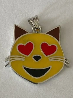 Kitty Cat Heart Eyes Emoji Solid 925 Sterling Silver 1" Pendant For Necklace -Harlem Bling Shop harlembling kitty cat heart eyes emoji solid 925 sterling silver 1 pendant for necklace 07792.1664397083