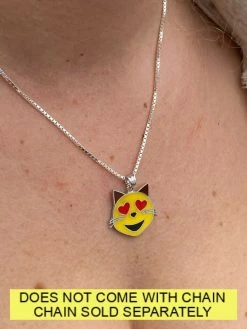 Kitty Cat Heart Eyes Emoji Solid 925 Sterling Silver 1" Pendant For Necklace -Harlem Bling Shop harlembling kitty cat heart eyes emoji solid 925 sterling silver 1 pendant for necklace 38575.1664389559