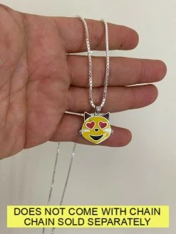Kitty Cat Heart Eyes Emoji Solid 925 Sterling Silver 1" Pendant For Necklace -Harlem Bling Shop harlembling kitty cat heart eyes emoji solid 925 sterling silver 1 pendant for necklace 96683.1664395053
