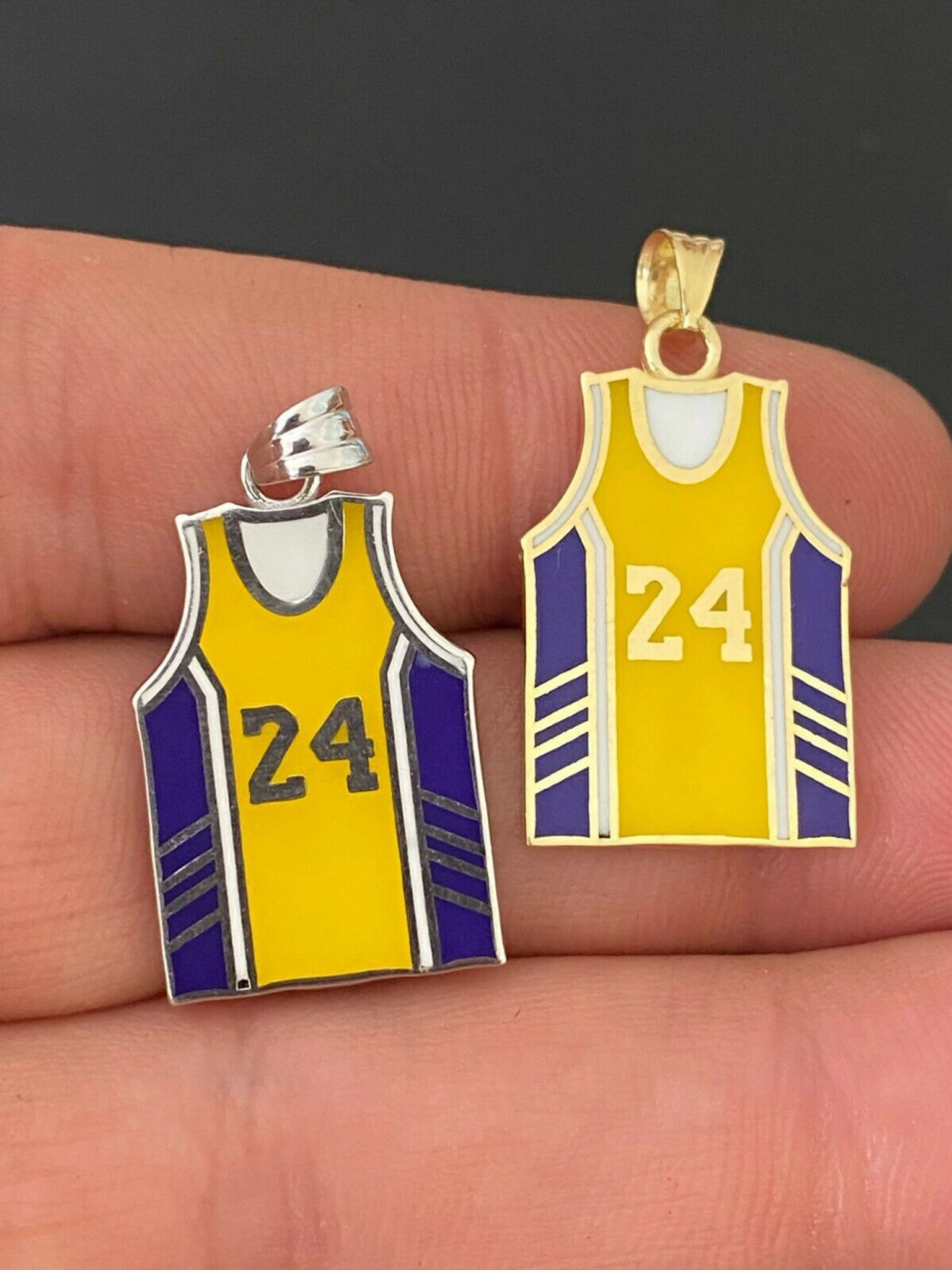 Kobe Bryant 24 Basketball Pendant Real 925 Sterling Silver / Gold Necklace 1" 3 Kobe Bryant 24 Basketball Pendant Real 925 Sterling Silver / Gold Necklace 1"
